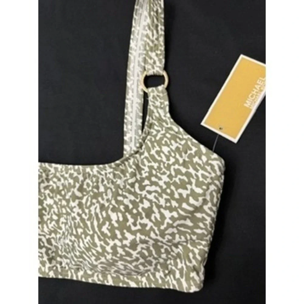 NWT Michael Kors Bikini Top Womens Safari Green Animal Print Ring Detail M $90